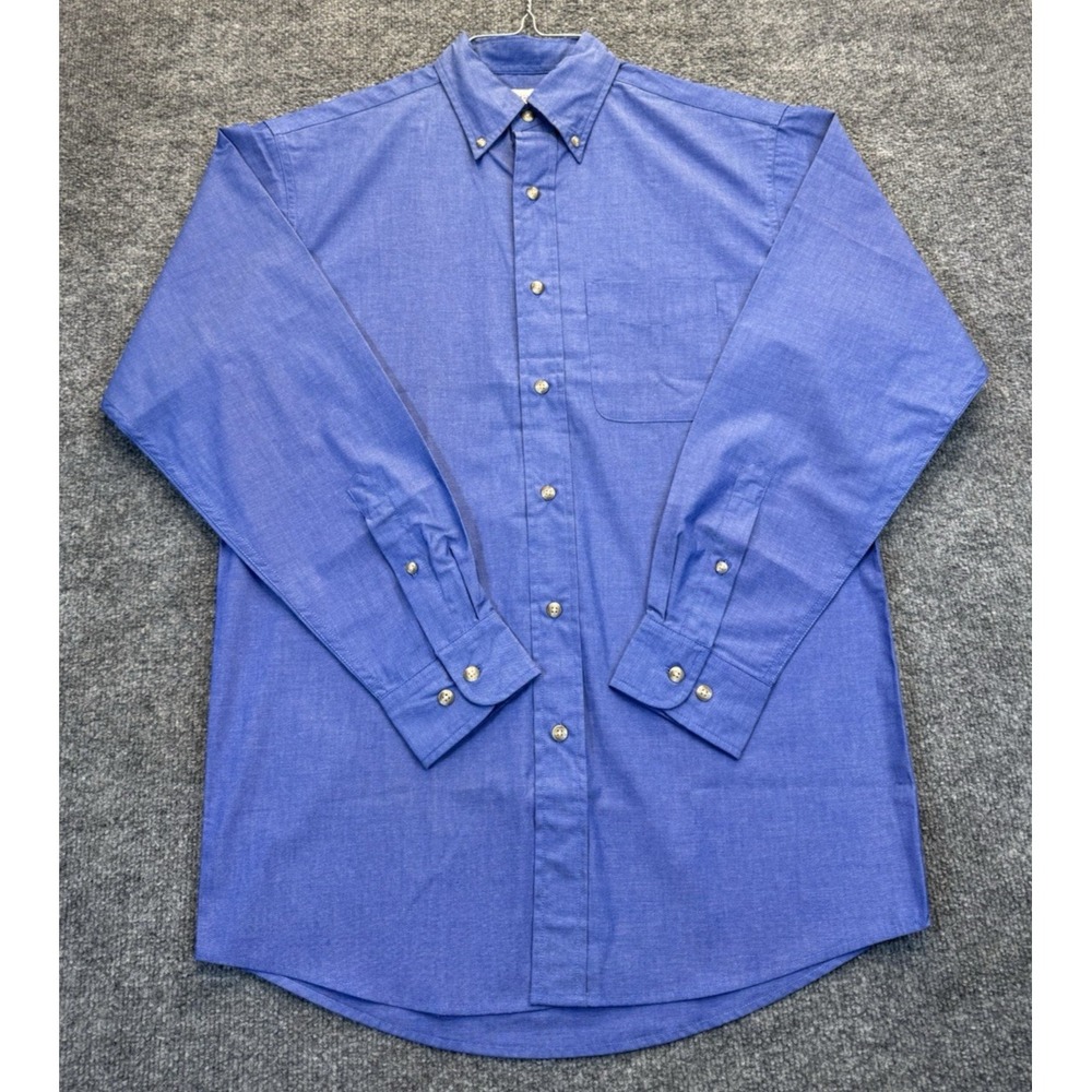 Men's Large Blue 100% Cotton Oxford Button Down Long Sleeve Shirt Irvine Park